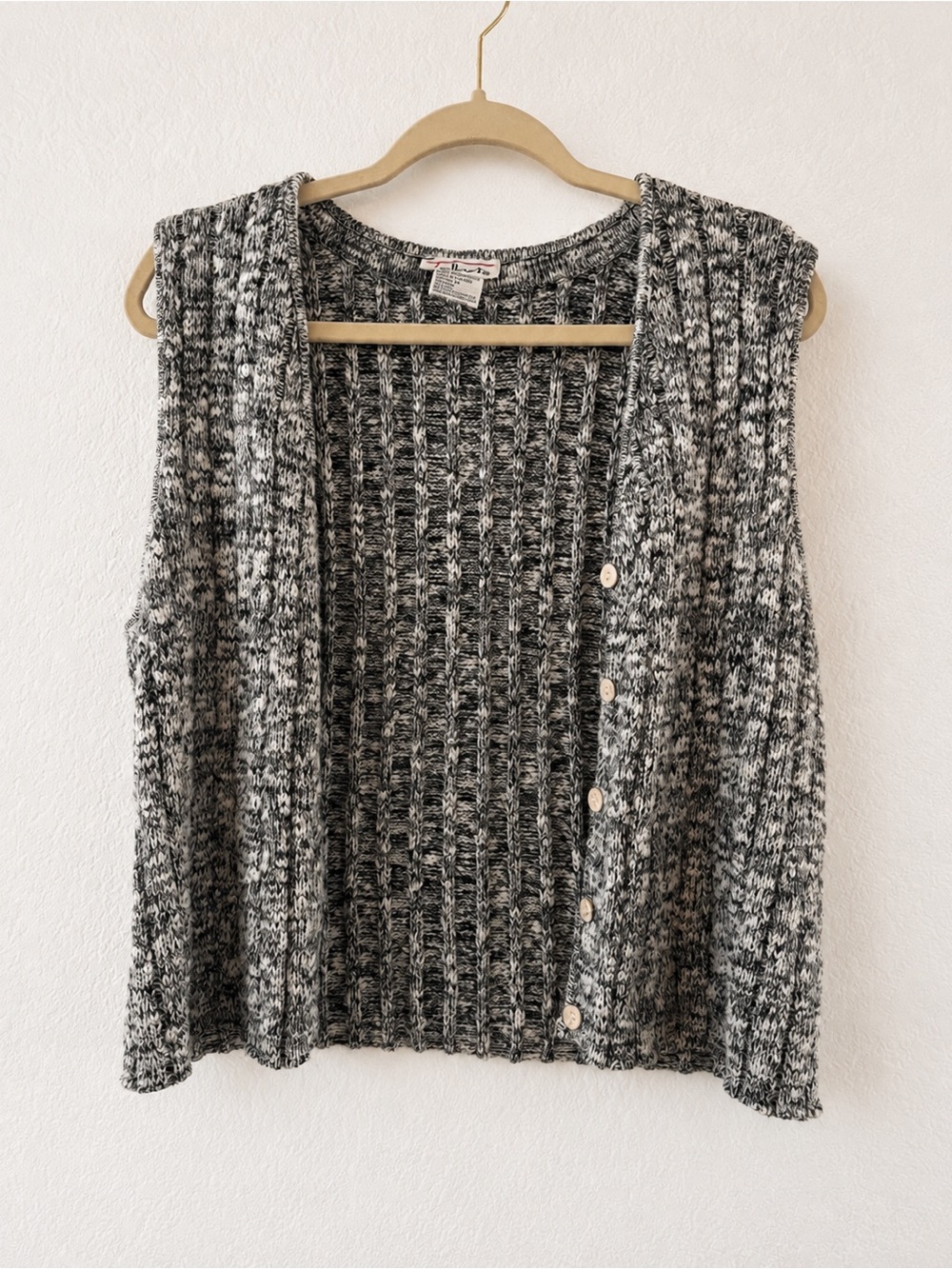 Vintage 90s Talbots Marled Black & White Cable Knit Sweater Vest